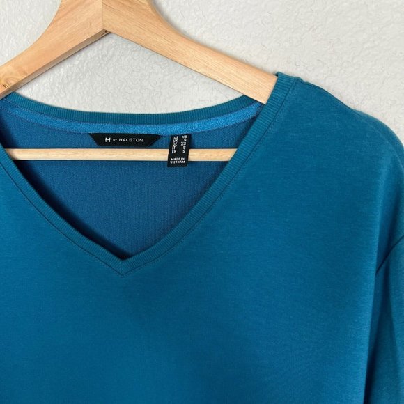 H by Halston French Terry Sweatshirt XS Skyline Teal Long Sleeve V Neck Tunic - Picture 6 of 13